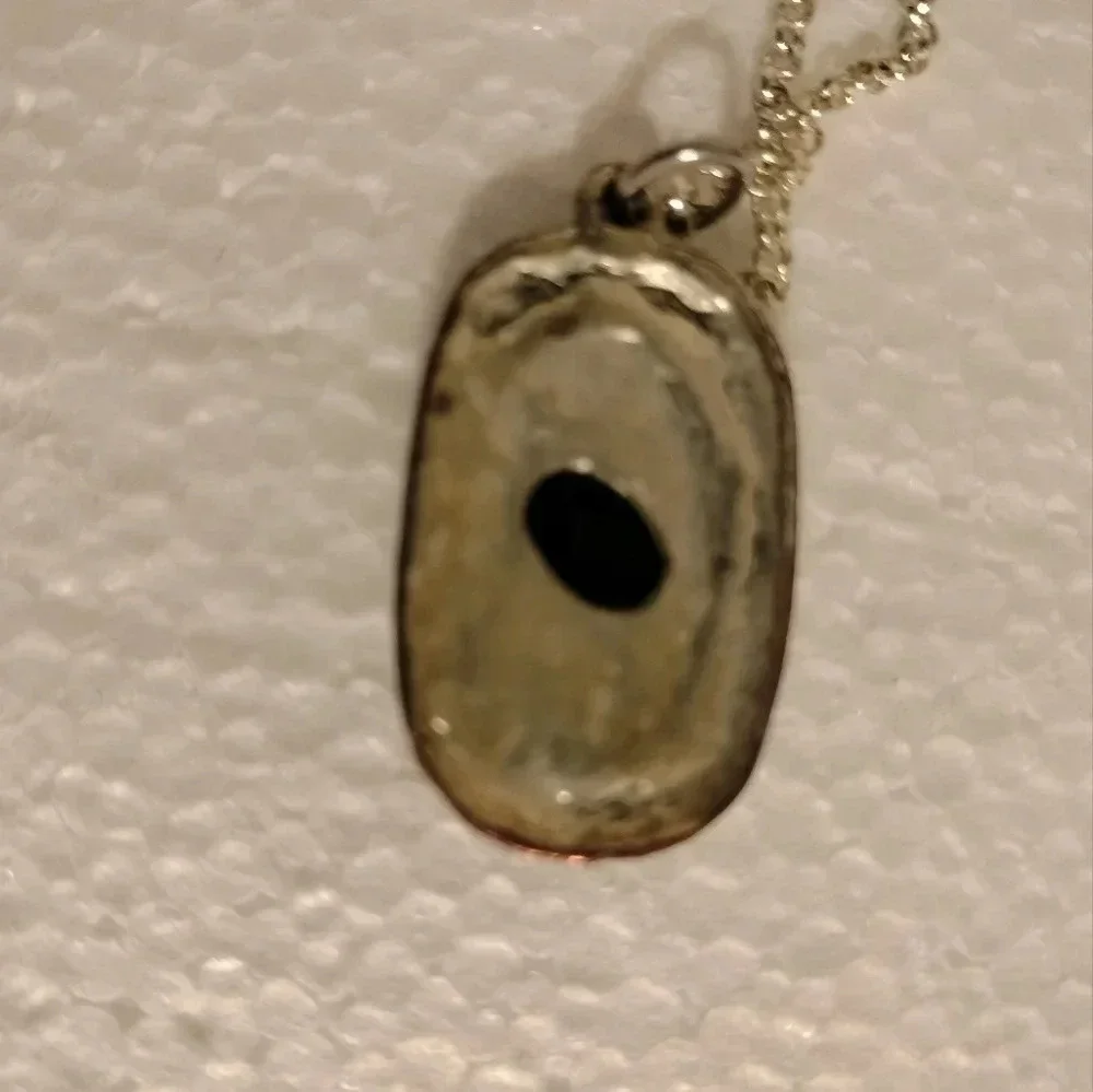 Origami Owl Silver Tone Pendant Necklace Black Gemstone